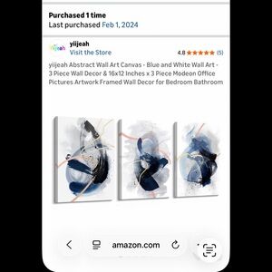 Abstract Blue & White Wall Art – Set of 3 Framed Canvases (16x12)